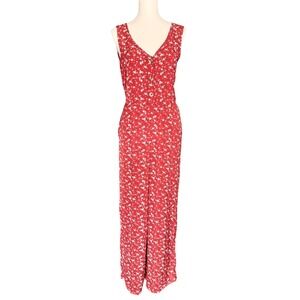 Baileys Blossoms Red Floral Sleeveless Wide‎ Leg Button Front Jumpsuit Small